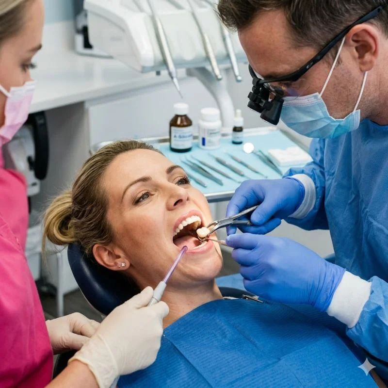 Dentist placing a dental crown on a patient at Riverfront Dental in Cambridge Ontario