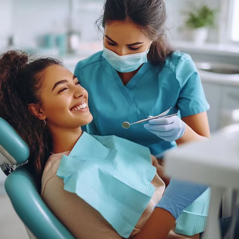 Dentist examining a patient’s teeth before a root canal procedure at Riverfront Dental in Cambridge Ontario